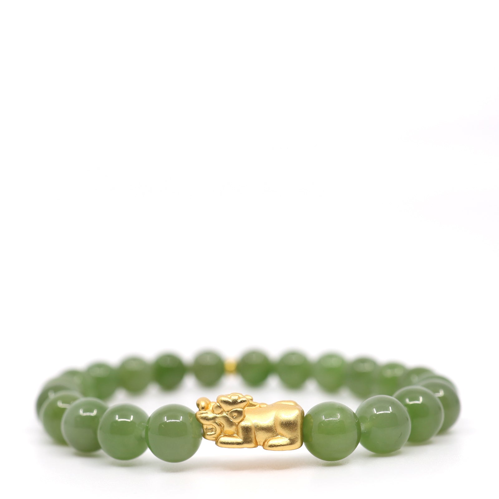 24K Pure Gold Pixiu & Green Jade Bracelet