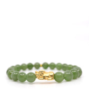 24K Pure Gold Pixiu & Green Jade Bracelet