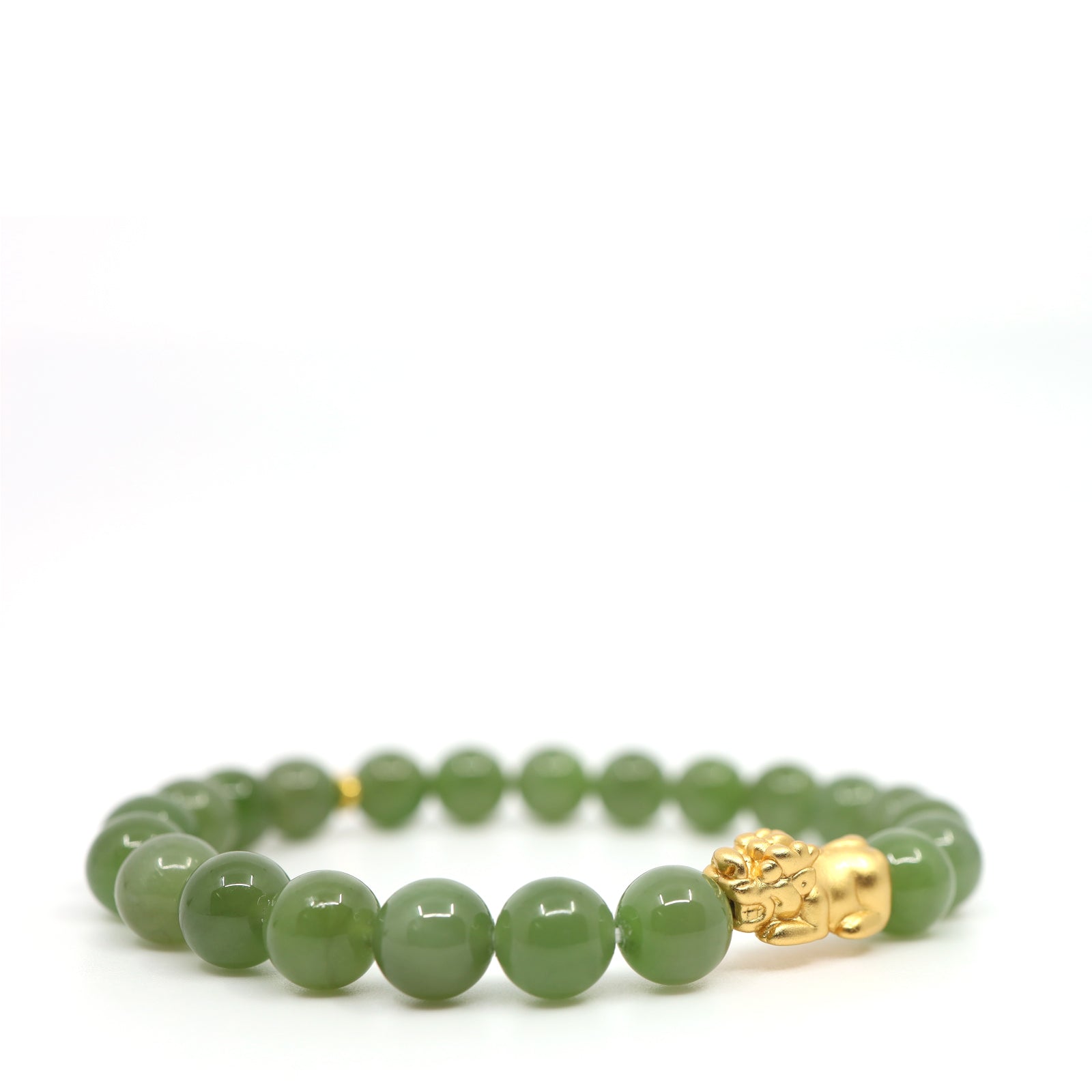24K Pure Gold Pixiu & Green Jade Bracelet