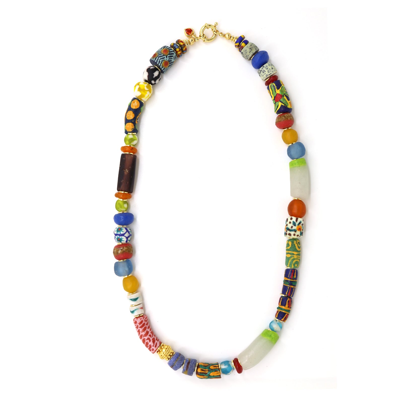 African Recycled Glass Multi Colour Bead Necklace