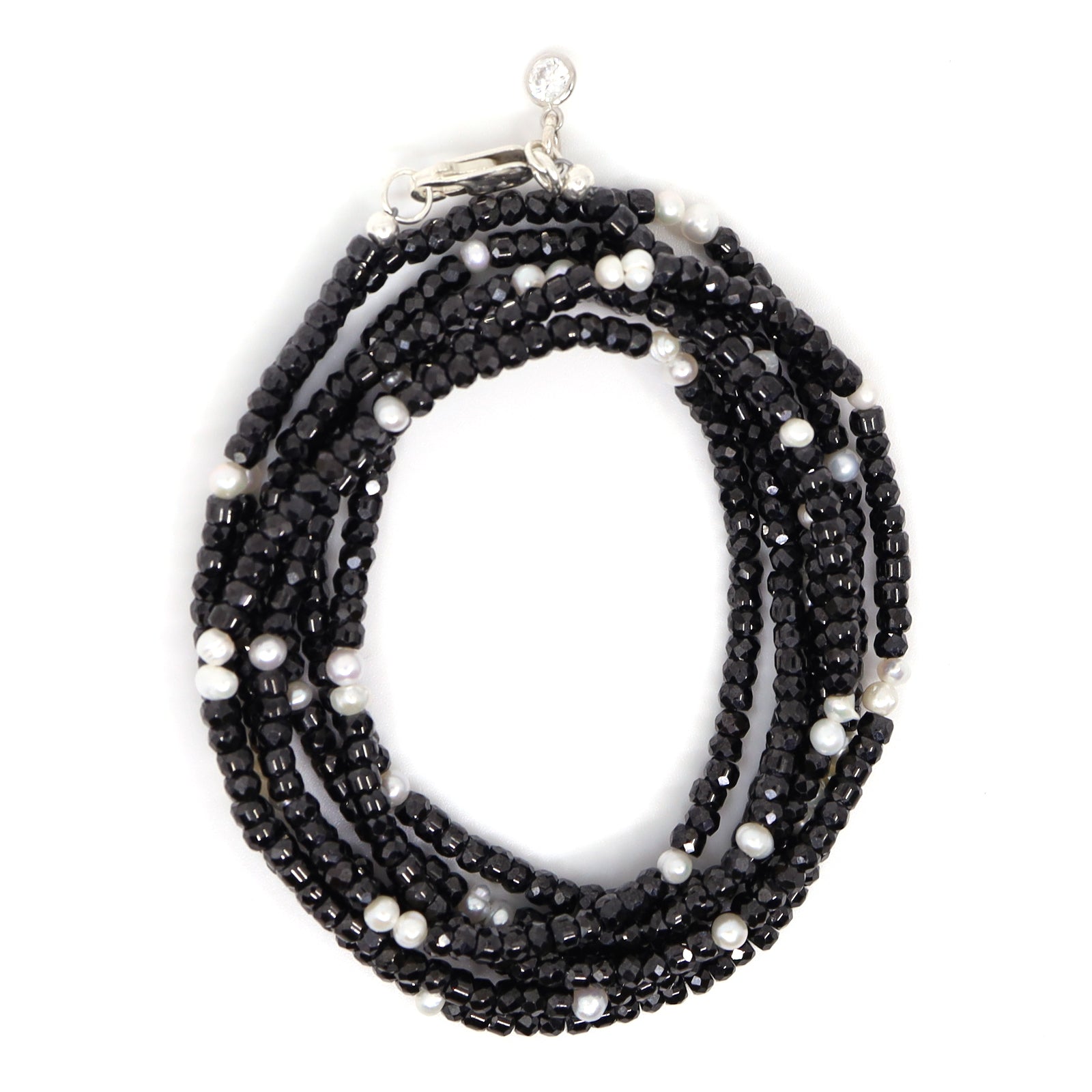 Black Cubic Zirconia & Freshwater Pearl Wrap Bracelet