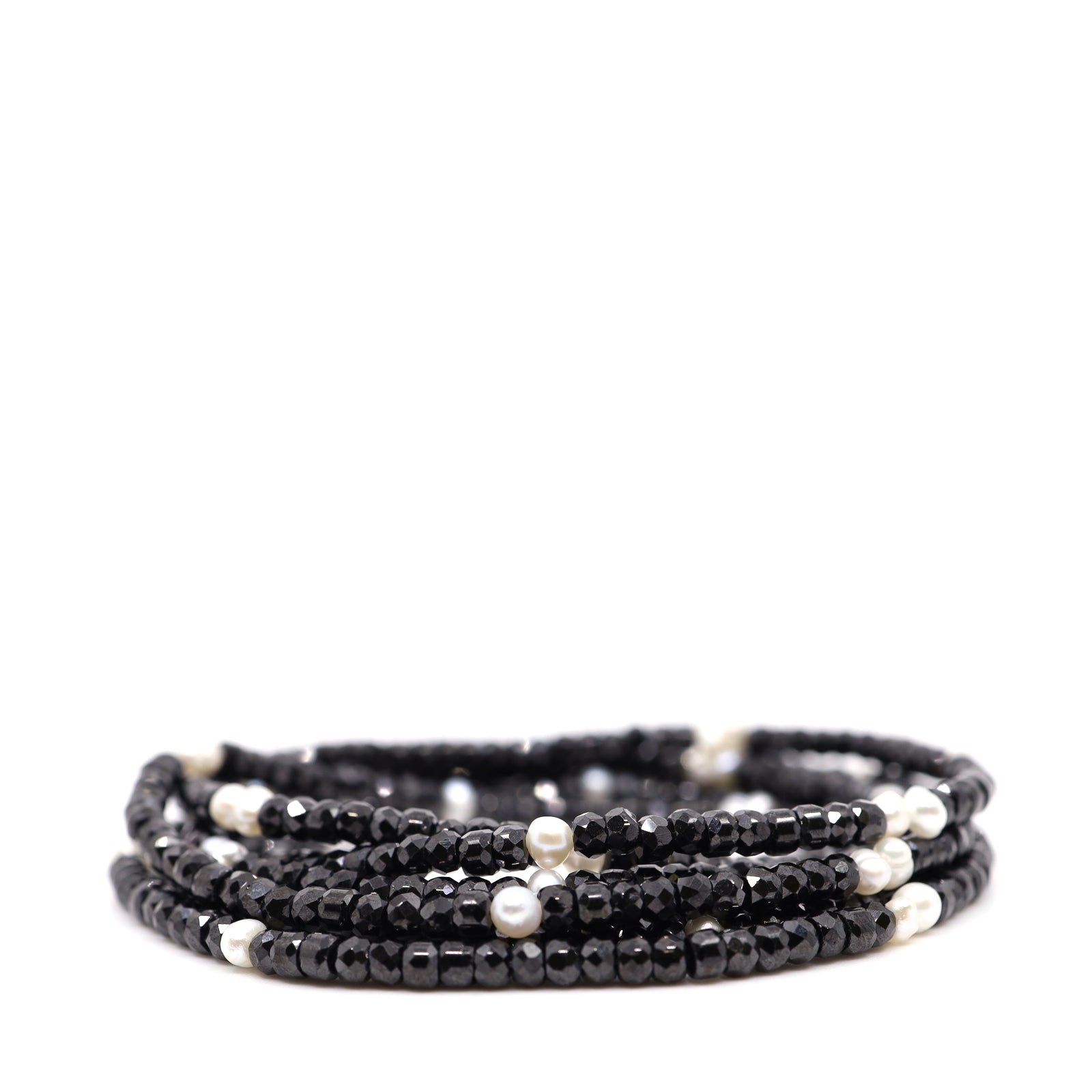 Black Cubic Zirconia & Freshwater Pearl Wrap Bracelet