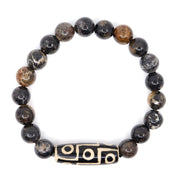 Black Fossil Coral & Tibetan Agate Bracelet