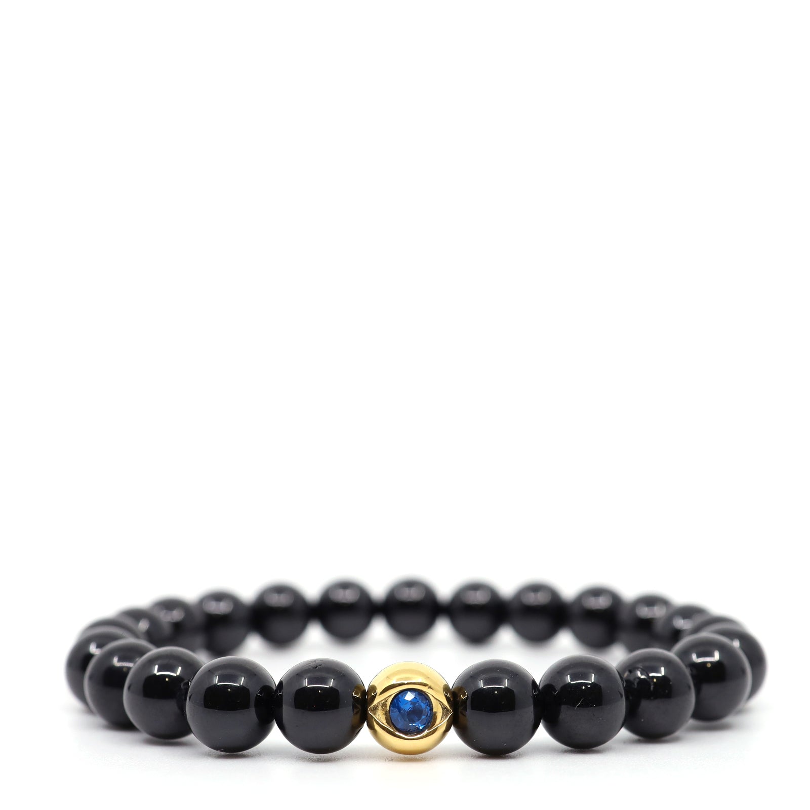 Black Spinel & Stainless Steel Evil Eye Bracelet