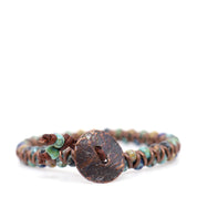 Blue, Yellow & Turquoise Picasso & Brown Leather Bracelet