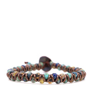 Blue, Yellow & Turquoise Picasso & Brown Leather Bracelet