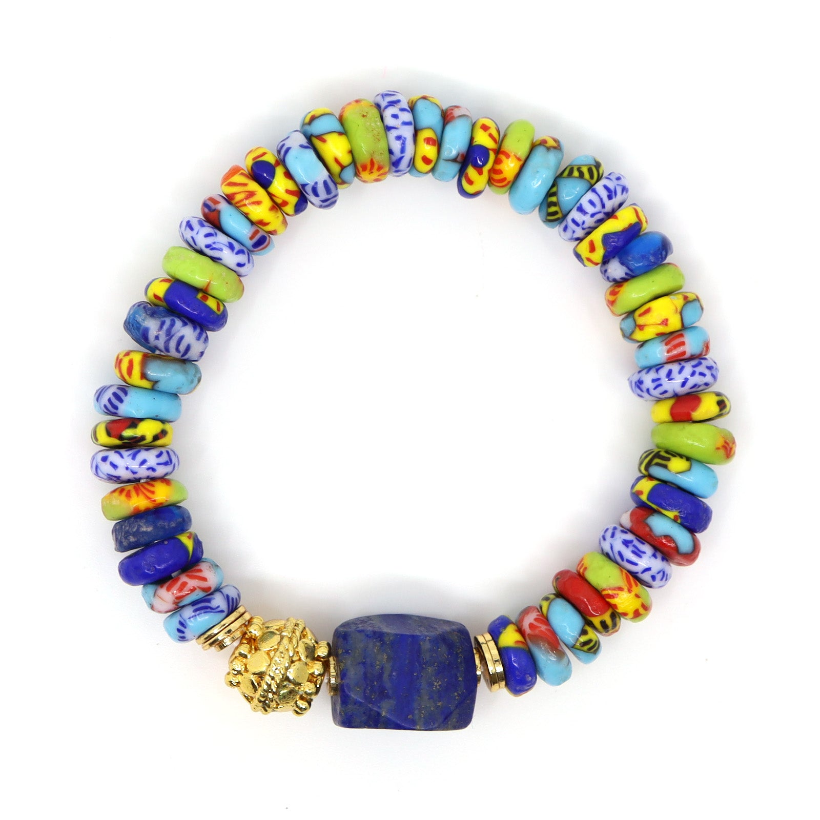 Blue Medley African Glass & Lapis Lazuli Bracelet