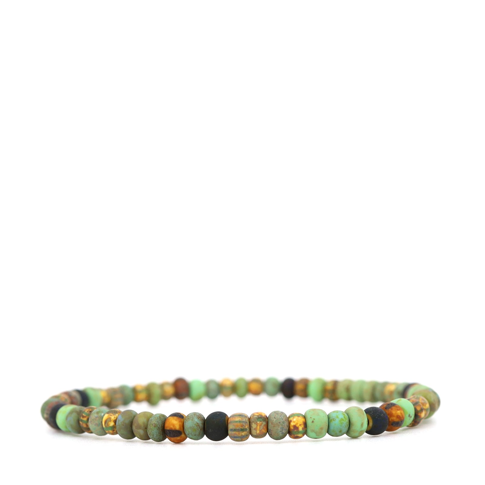 Green, Yellow Striped & Black Czech Bracelet