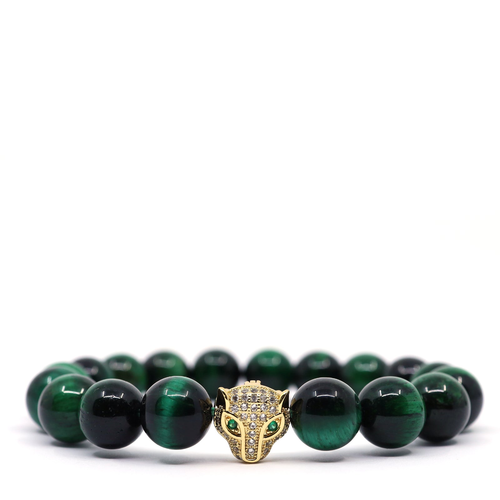 Gold Jaguar & Green Tiger's Eye Bracelet