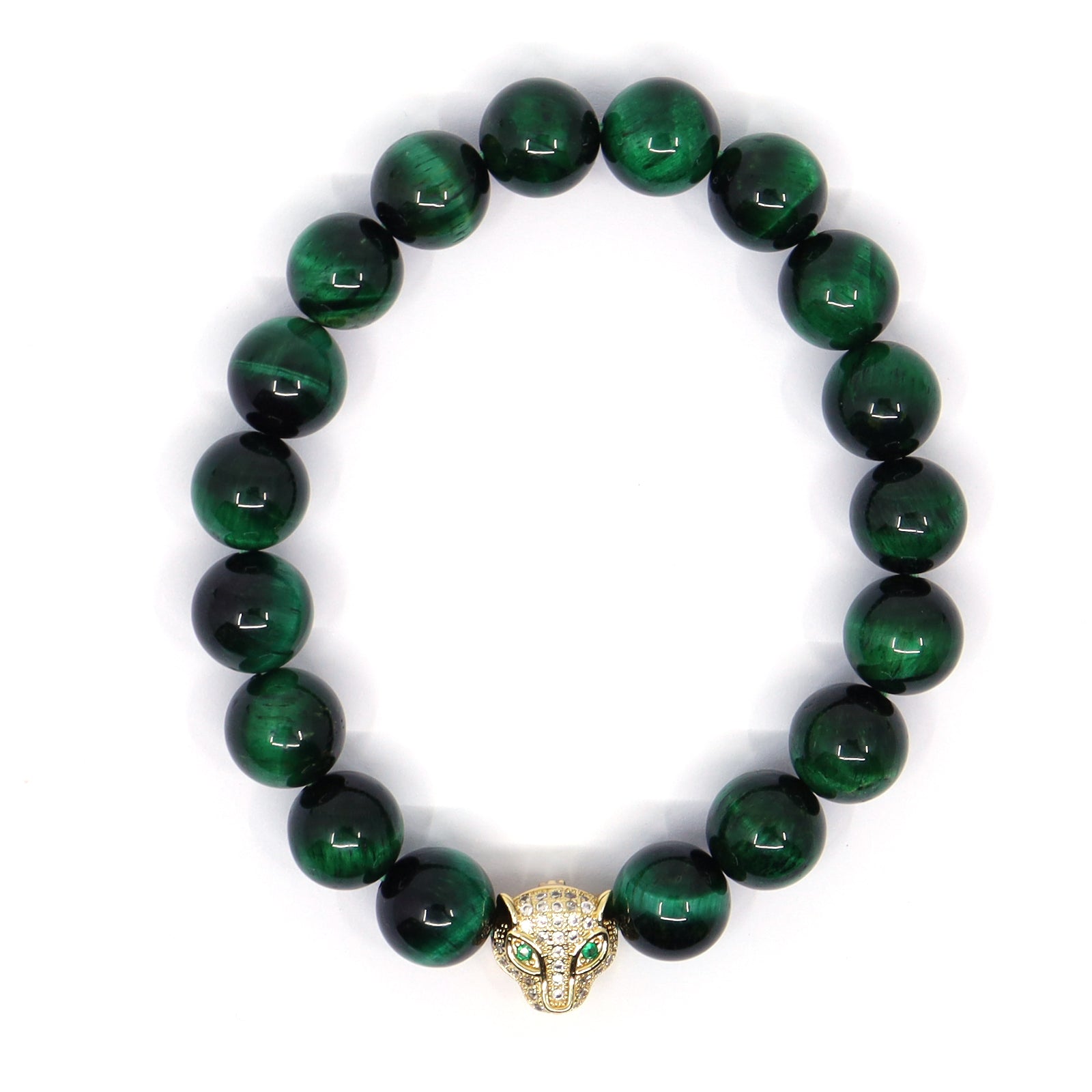 Gold Jaguar & Green Tiger's Eye Bracelet