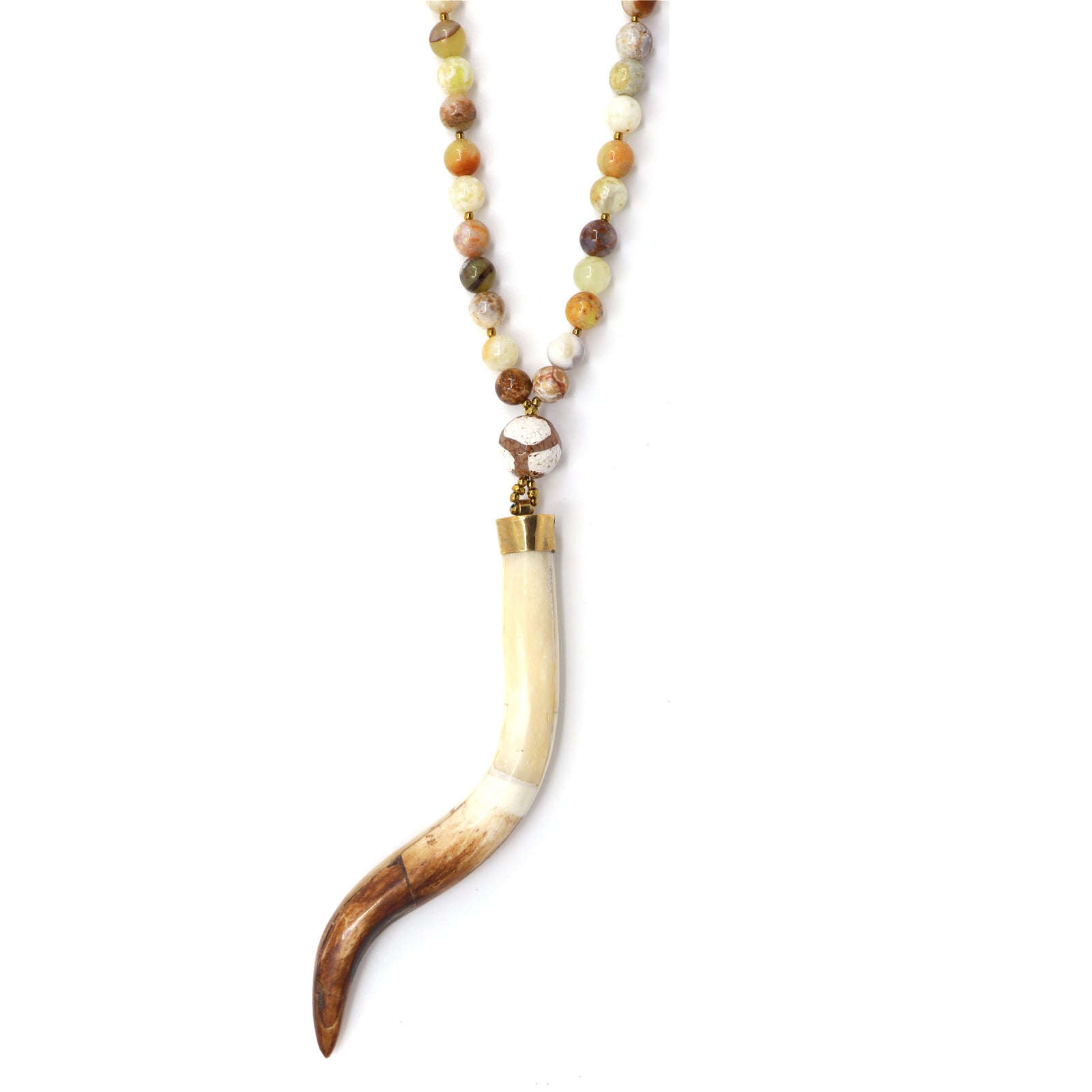 Yellow Opal & White & Brown Ombre Bone Necklace