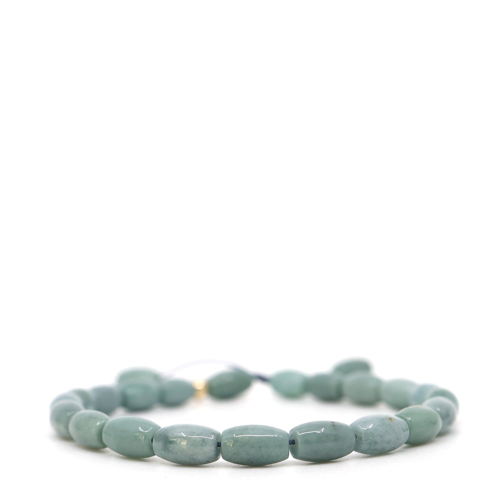 Green Barrel Jade & 14K Solid Gold Bracelet