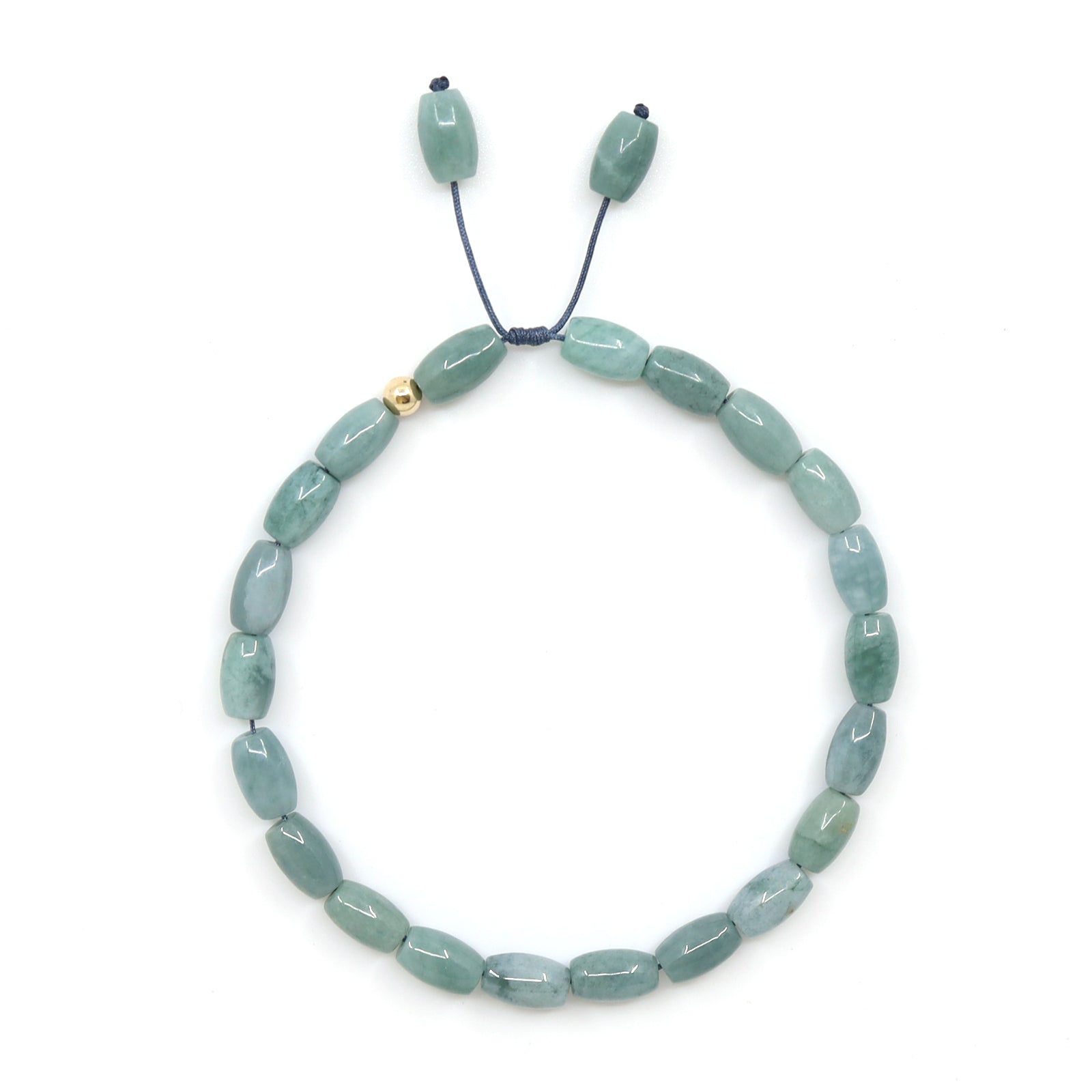 Green Barrel Jade & 14K Solid Gold Bracelet