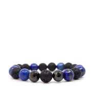 Lapis Lazuli, Black Cubic Zirconia & Lava Bracelet