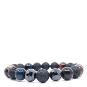 Mixed Tiger's Eye, Black Cubic Zirconia & Black Lava Bracelet