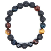 Mixed Tiger's Eye, Black Cubic Zirconia & Black Lava Bracelet