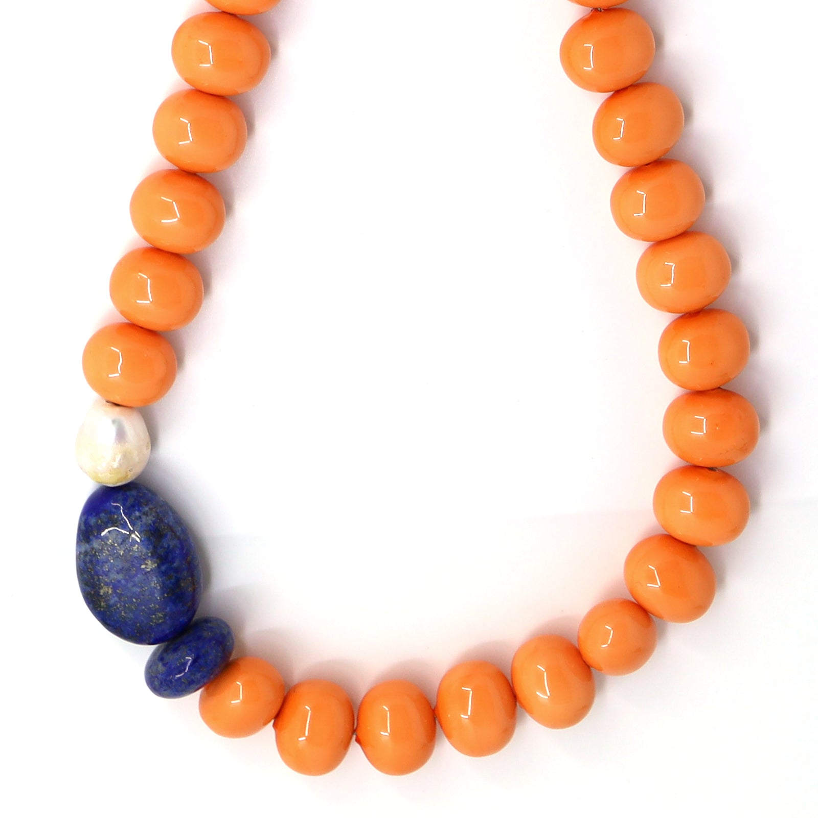 Orange Shell Pearls, Lapis Lazuli & Freshwater Pearl Necklace