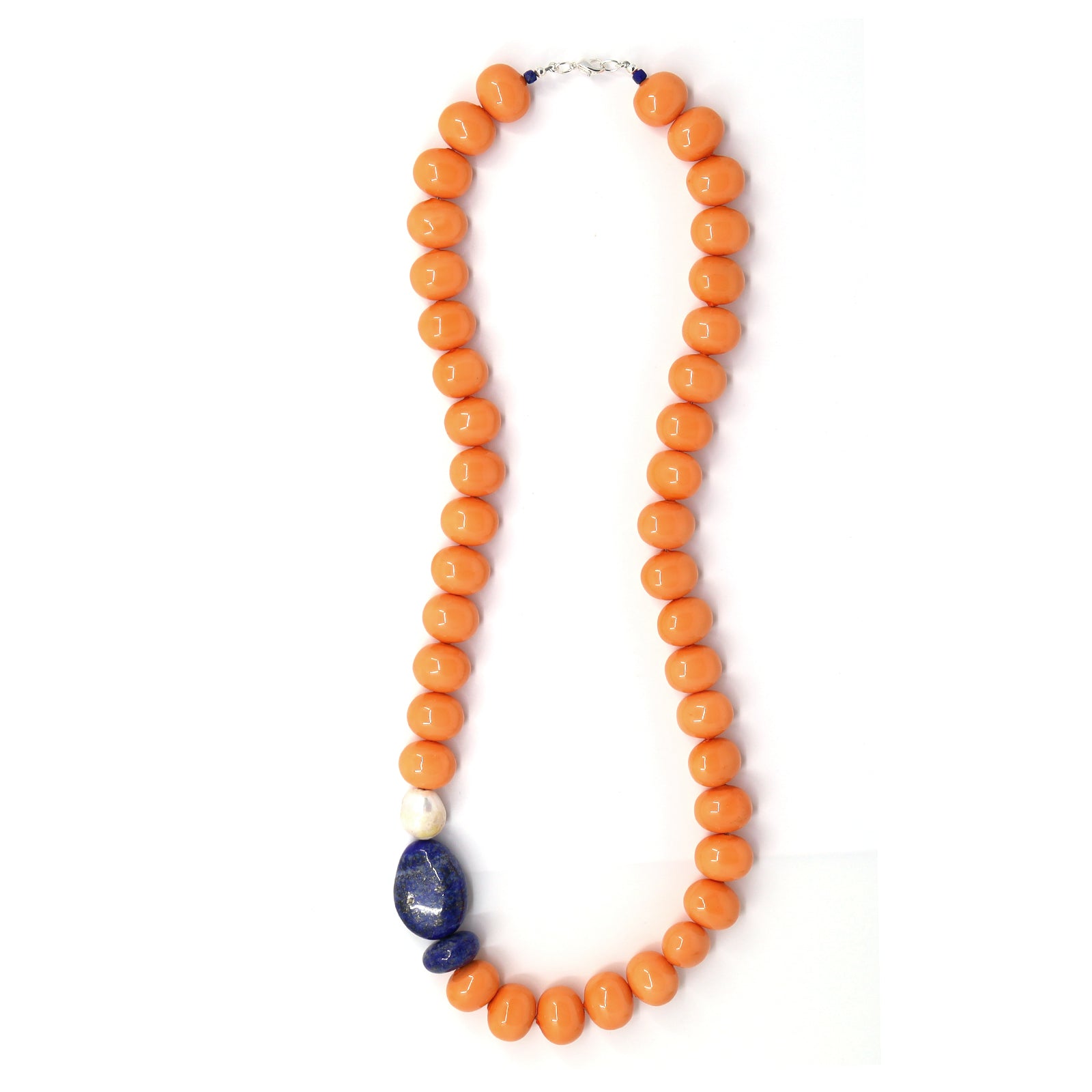 Orange Shell Pearls, Lapis Lazuli & Freshwater Pearl Necklace