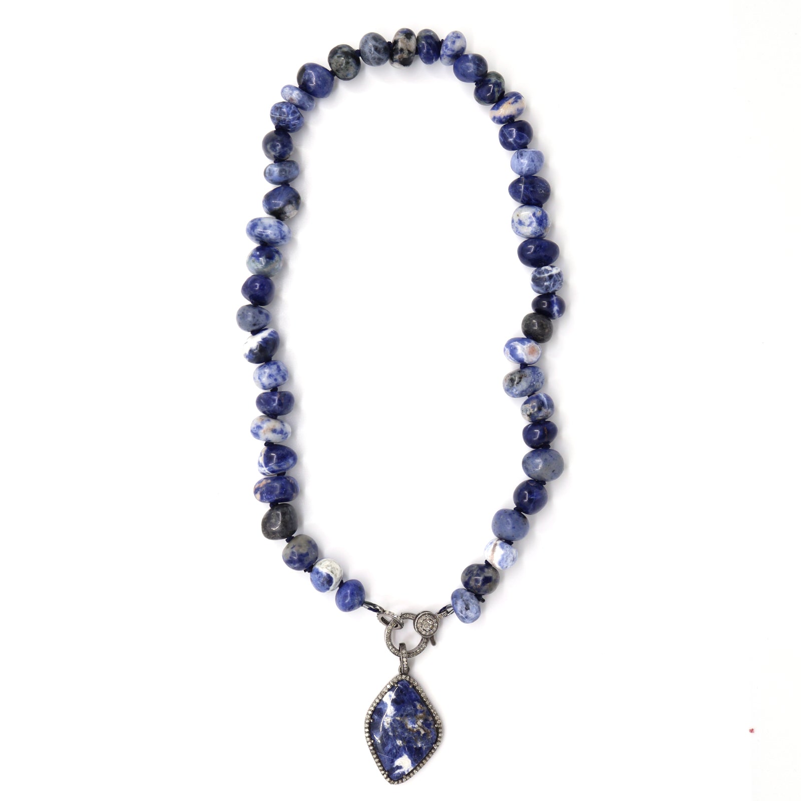 Sodalite & Diamonds Pendant Necklace