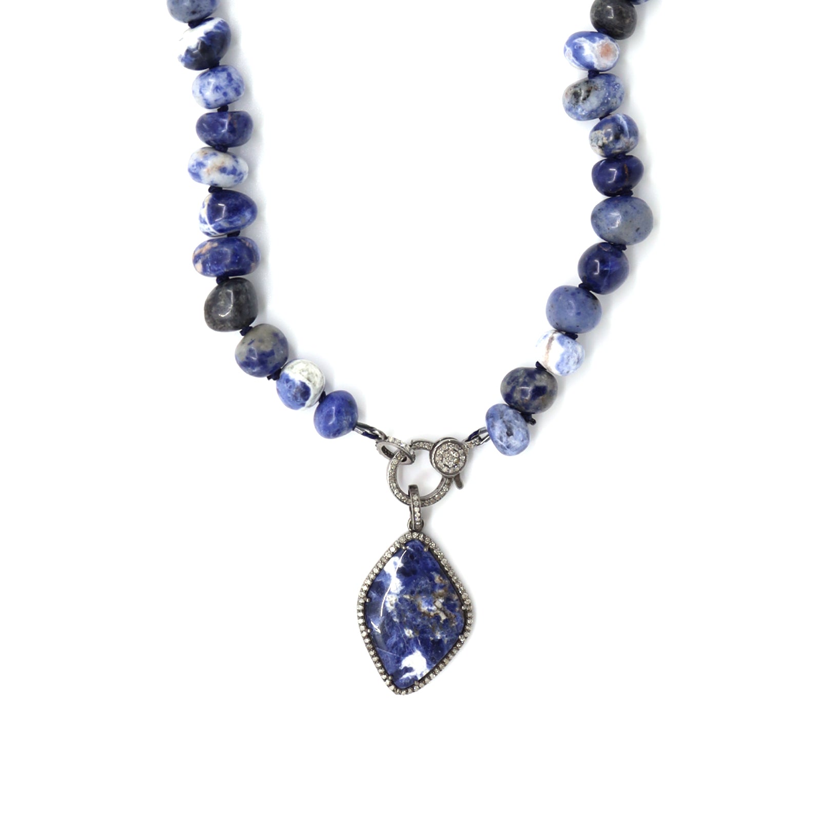 Sodalite & Diamonds Pendant Necklace