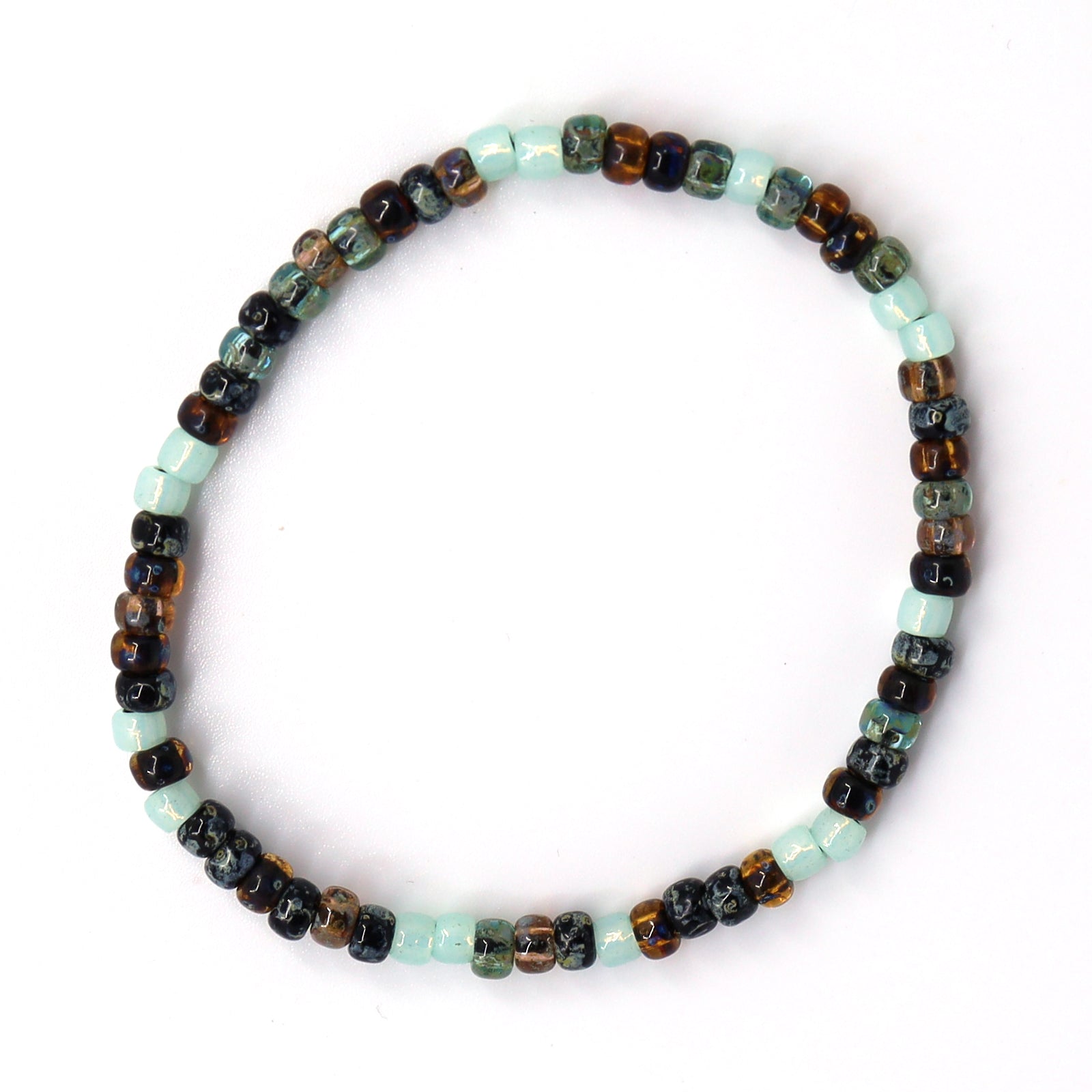 Sage Green, Teal, Brown & Topaz Czech Picasso Bracelet