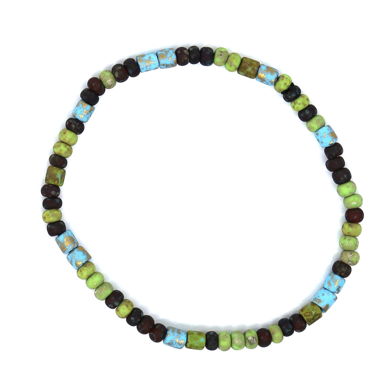 Turquoise, Maroon & Green Czech Picasso Bracelet