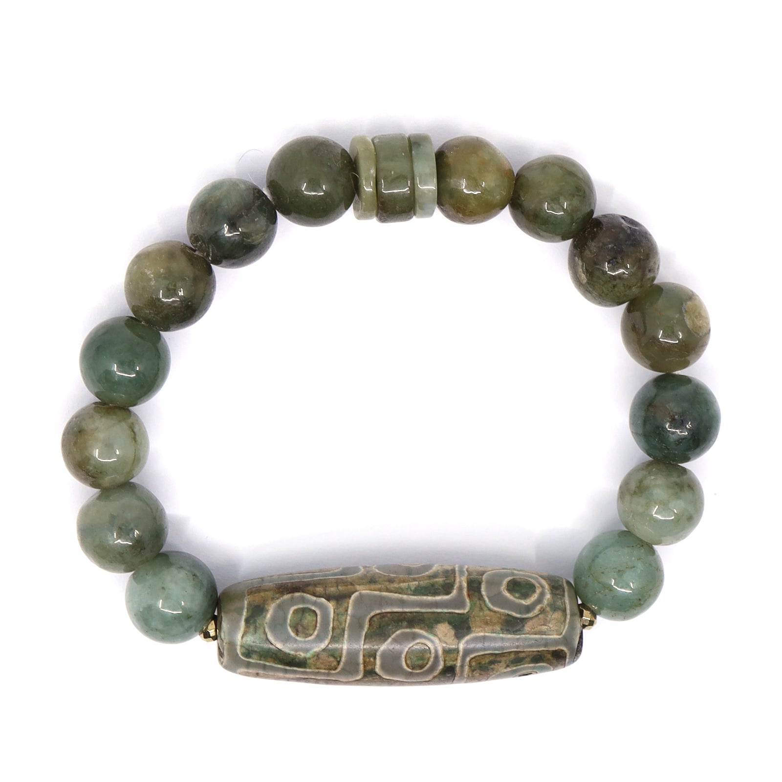 Tibetan Agate & Green Burma Jade Bracelet
