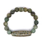 Tibetan Agate & Green Burma Jade Bracelet