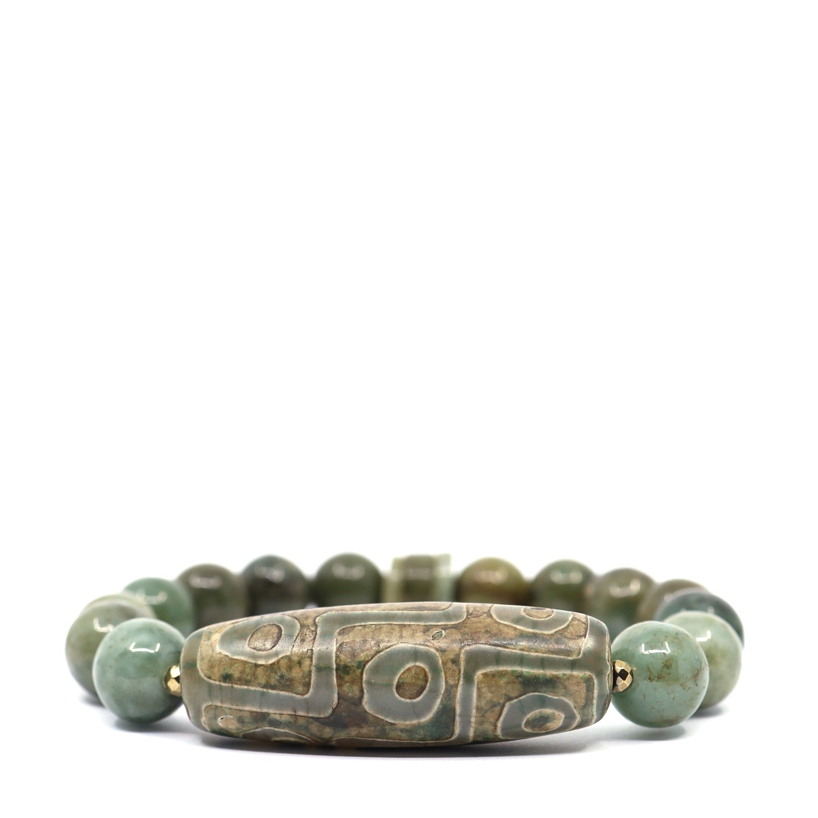 Tibetan Agate & Green Burma Jade Bracelet