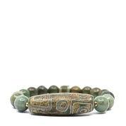 Tibetan Agate & Green Burma Jade Bracelet