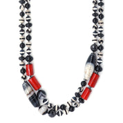 Black Tourmaline, Agates & Red Coral Necklace