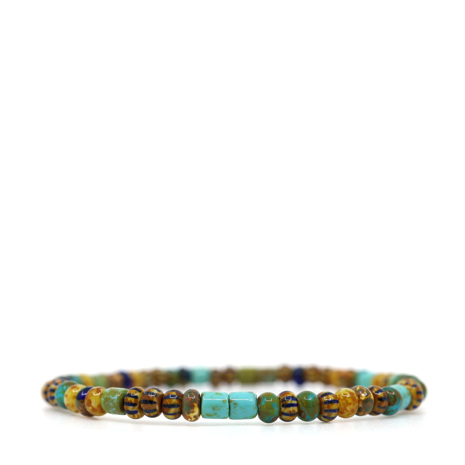 Turquoise, Blue Stripped & Brown Czech Picasso Bracelet
