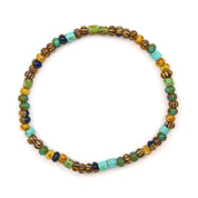 Turquoise, Blue Stripped & Brown Czech Picasso Bracelet