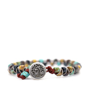 Turquoise, Yellow & Black Picasso & Red Leather Bracelet